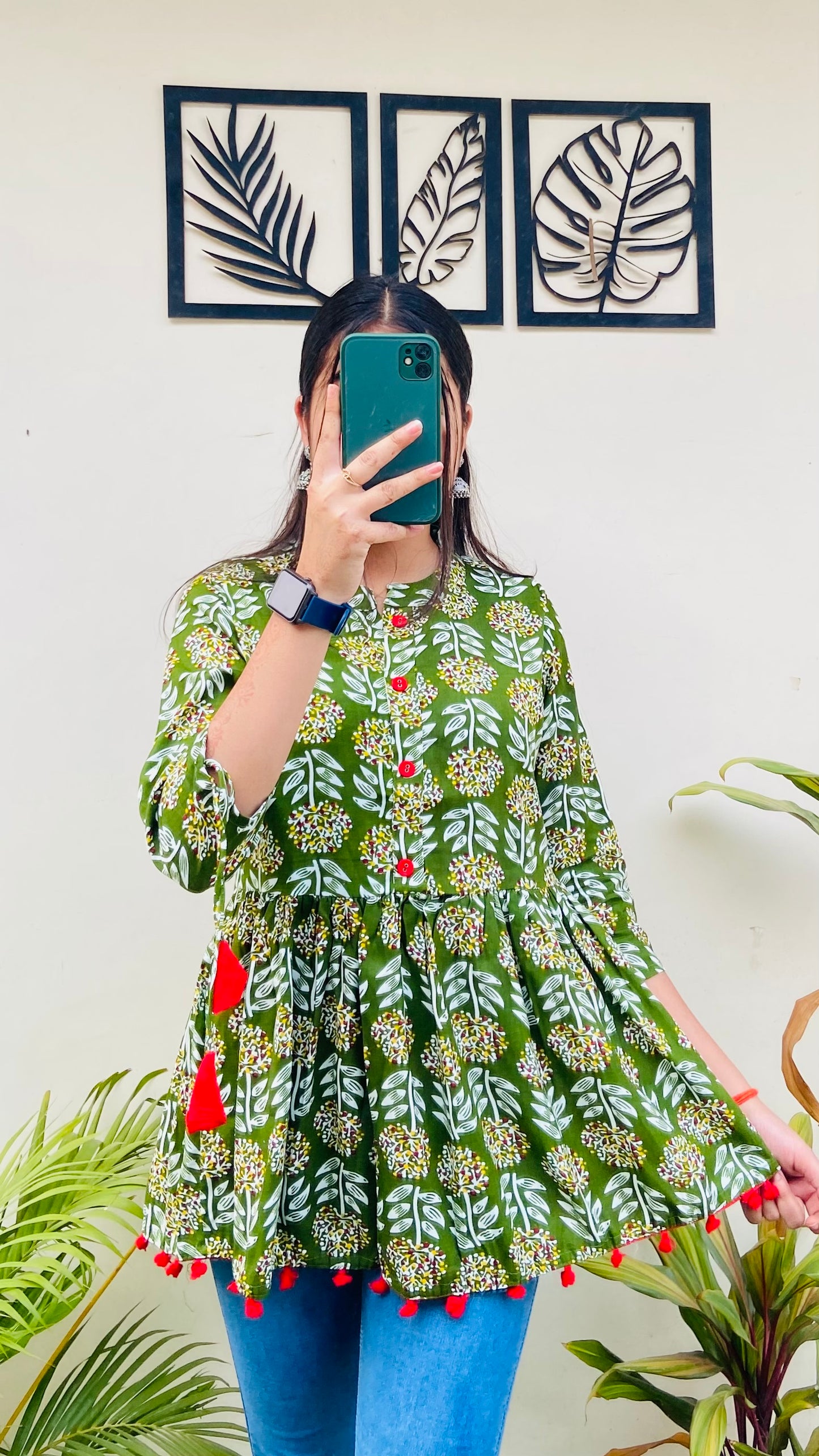 Olive Green Rayon Short Kurti