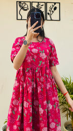 Cotton Printed Hotpink Nyra Cut Long Kurti - Dolled Up