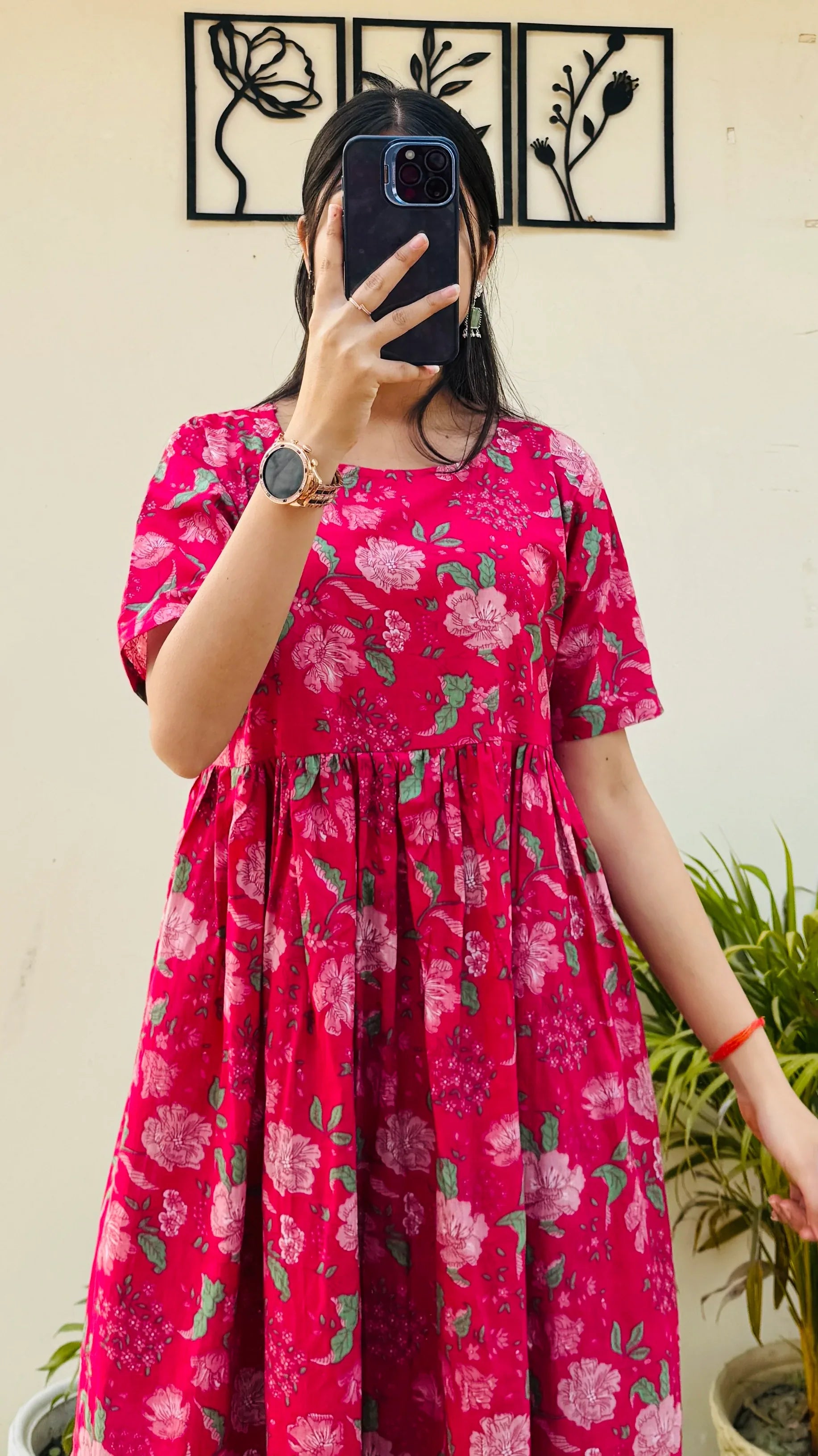 Cotton Printed Hotpink Nyra Cut Long Kurti - Dolled Up