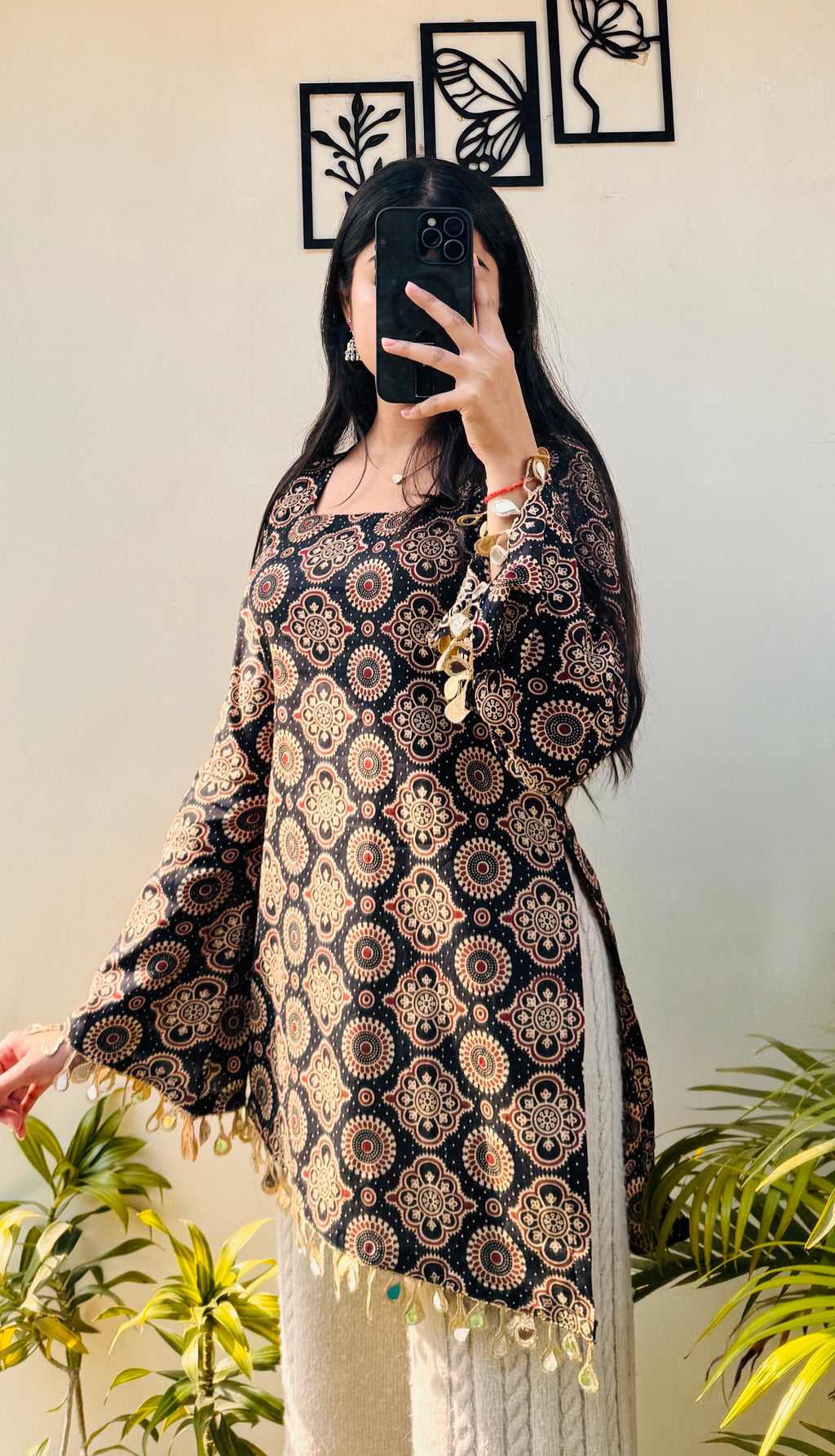 Cotton Printed With Mirror Work Lace Corset Back Kurti