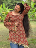Cotton Printed With Mirror Work Lace Corset Back Kurti
