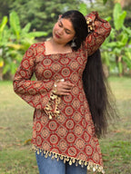Cotton Printed With Mirror Work Lace Corset Back Kurti