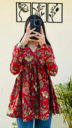 Cotton Flared Floral Print Aliacut Peplum Top - Dolled Up