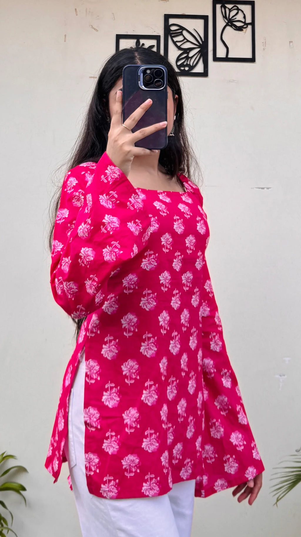 Cotton Dark Pink Square Neck Corset Back Short Kurti - Dolled Up
