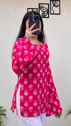 Cotton Dark Pink Square Neck Corset Back Short Kurti - Dolled Up