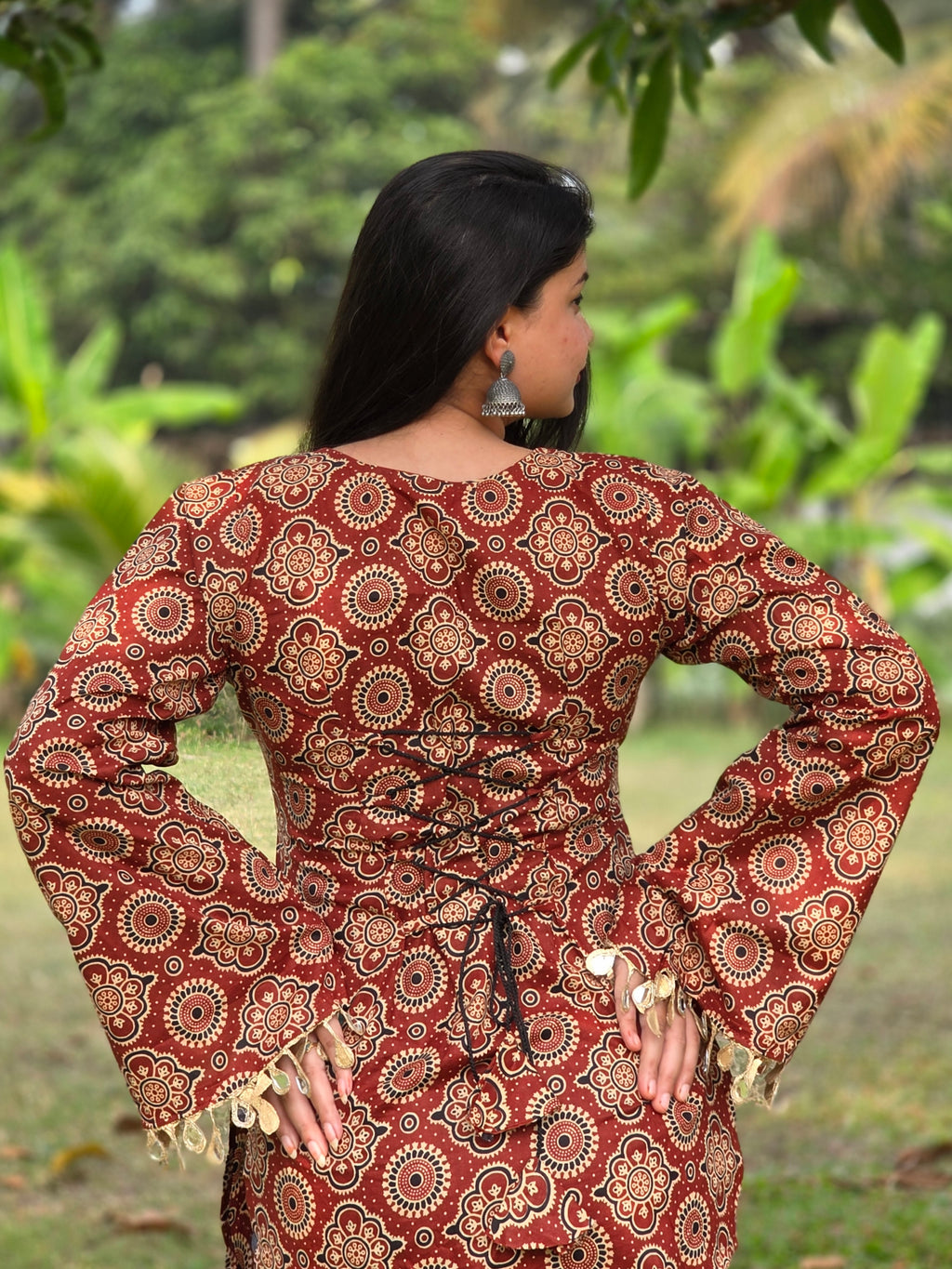 Cotton Printed With Mirror Work Lace Corset Back Kurti