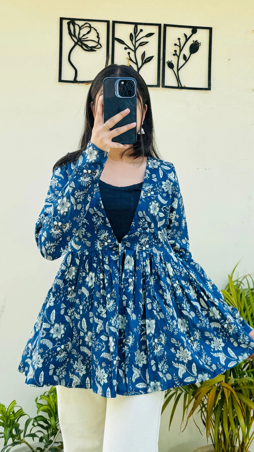 Cotton Flared Royal Blue Shrug Kurti - Dolled Up
