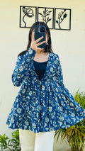 Cotton Flared Royal Blue Shrug Kurti - Dolled Up