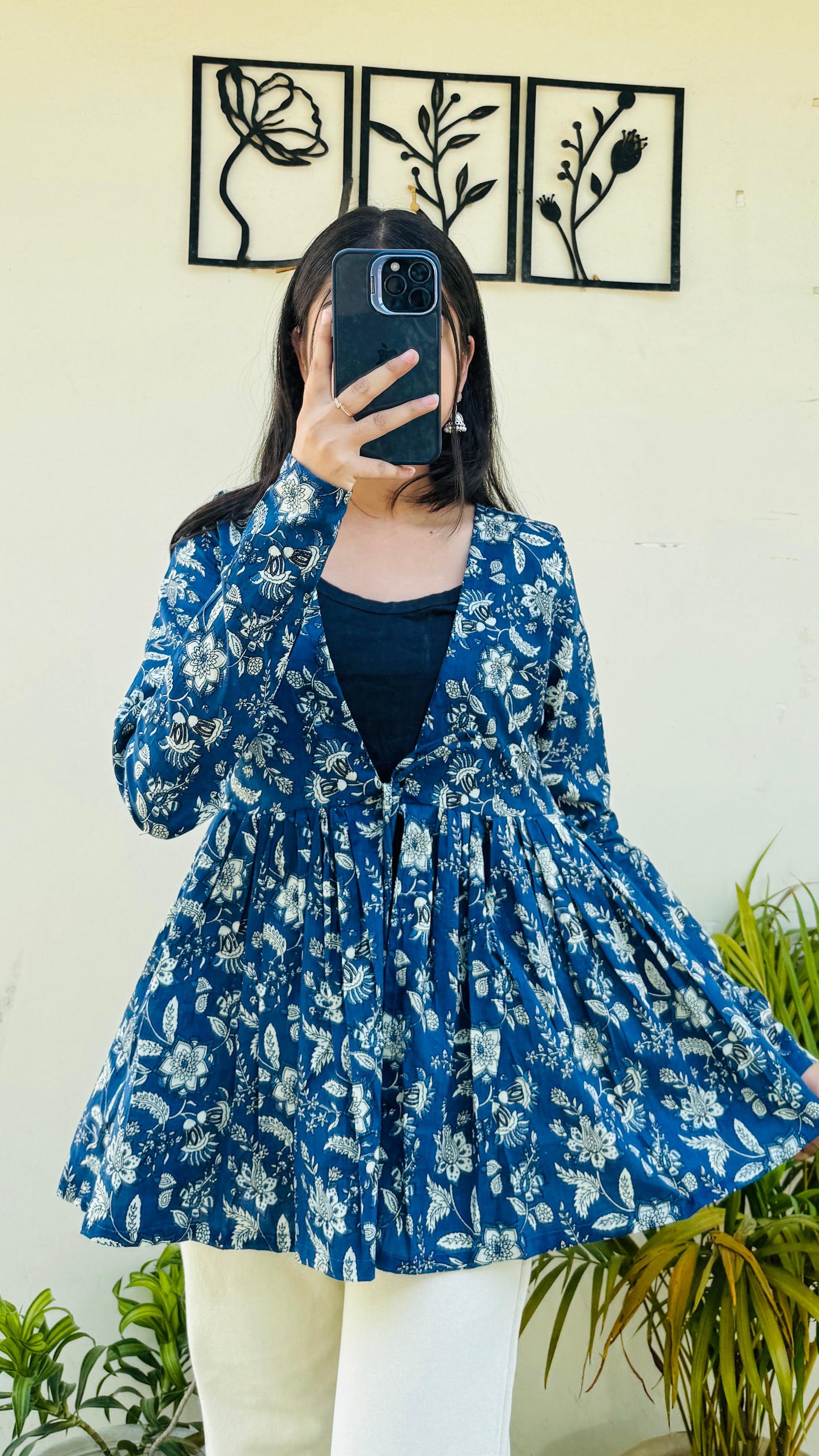 Cotton Flared Royal Blue Shrug Kurti