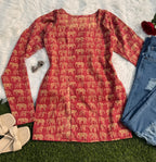 Beautiful Elephant Print Front Slitcut Short Kurti - Dolled Up