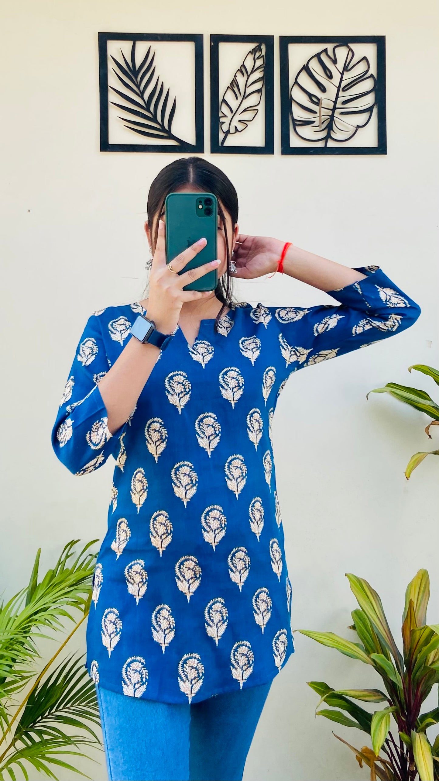 Blue Printed Floral Short Kurti