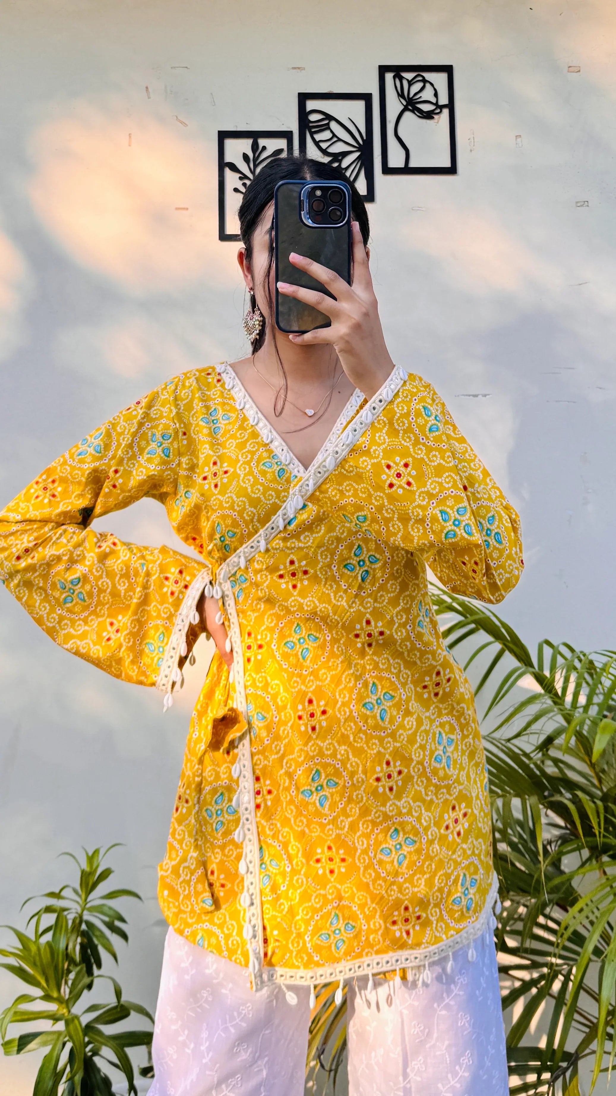 Cotton Bandhani Print Shells Detailing Angrakha Kurti - Dolled Up