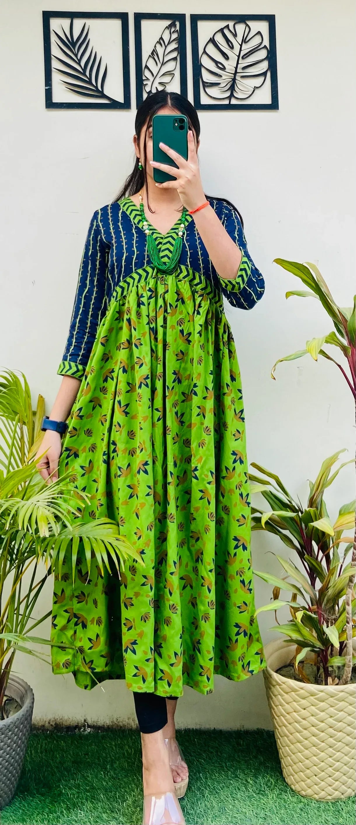 Beautiful Blue & Green Rayon Printed Dress - Dolled Up