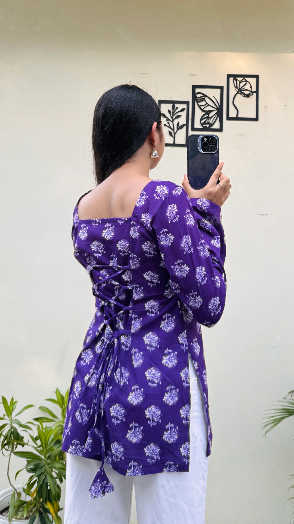 Cotton Square Neck Corset Back Short Kurti - Dolled Up