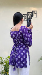 Cotton Square Neck Corset Back Short Kurti - Dolled Up