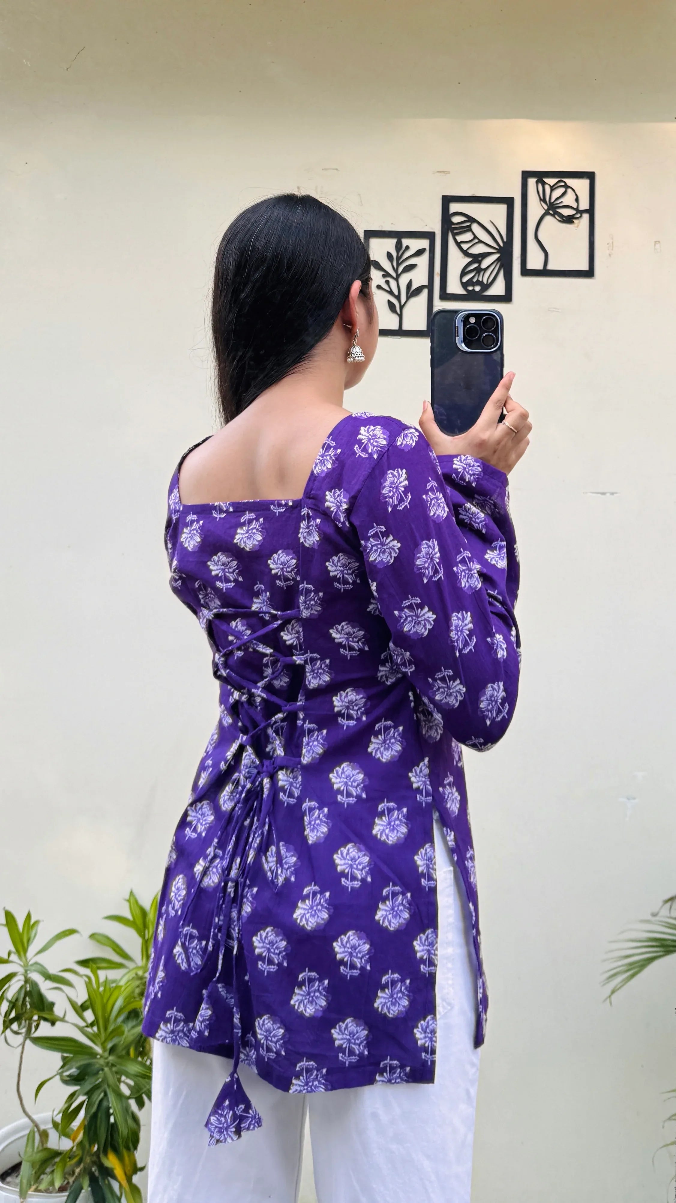 Cotton Square Neck Corset Back Short Kurti - Dolled Up