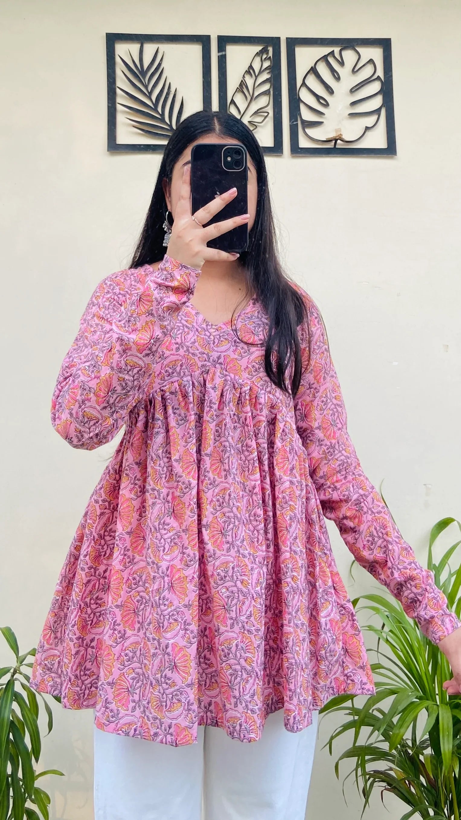 Cotton Flared Baby Pink Aliacut Printed Peplum Top - Dolled Up