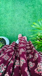 Cotton Flared Maroon Aliacut Ajarakh Print Peplum Top - Dolled Up