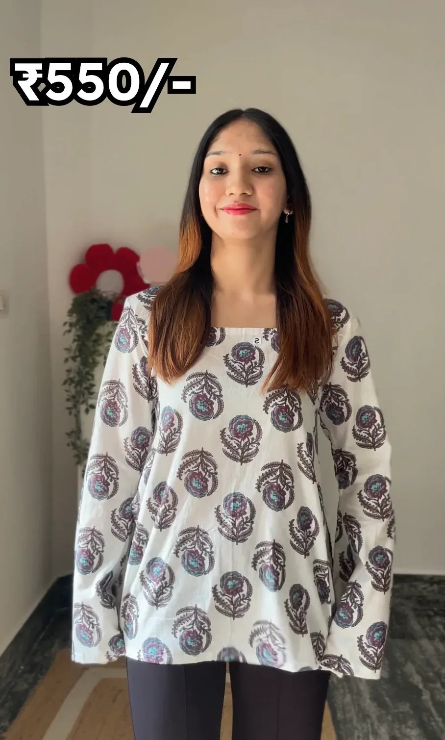 Cotton Bell Sleeves Back Crisscross design Short Kurti - Dolled Up