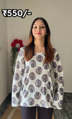 Cotton Bell Sleeves Back Crisscross design Short Kurti - Dolled Up