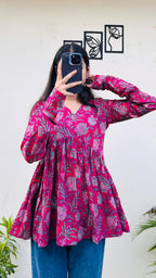 Cotton Flared Printed Aliacut Peplum Top - Dolled Up
