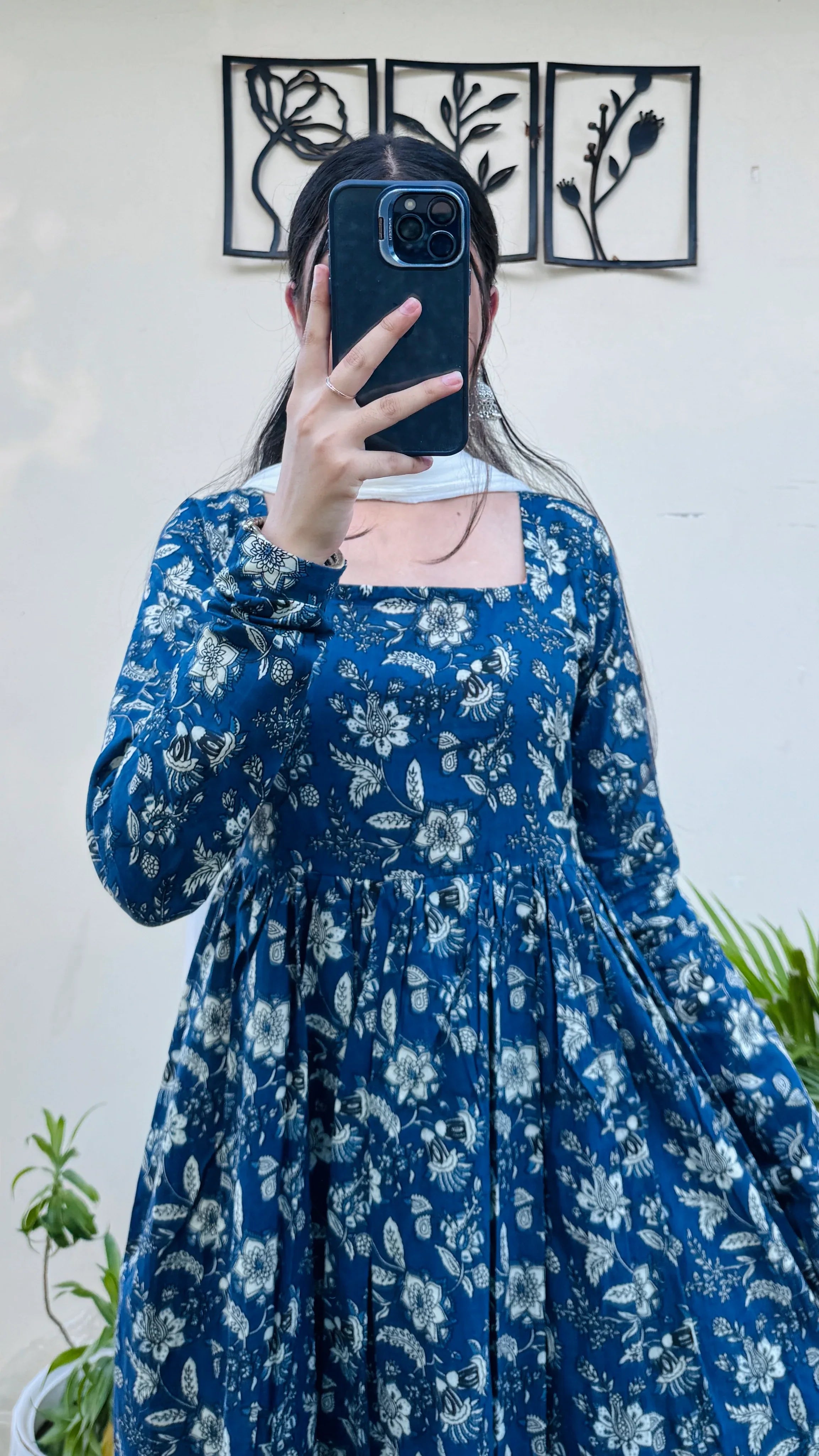 Beautiful Cotton Blue Anarkali Suit Set - Dolled Up