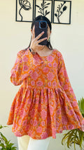 Cotton Flared Katha Bell Sleeve Peplum Top - Dolled Up
