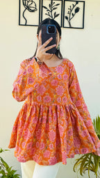 Cotton Flared Katha Bell Sleeve Peplum Top - Dolled Up