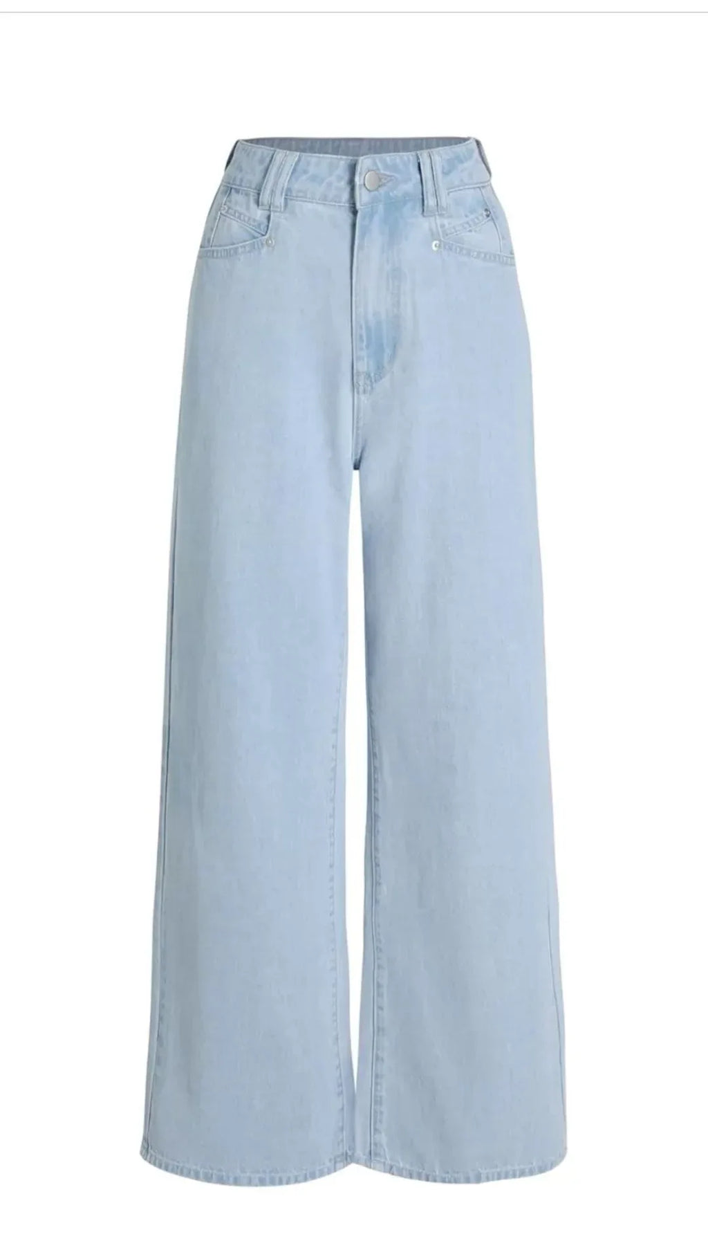 High Waisted Ice Blue Wide Leg Denim Jeans - Dolled Up