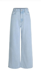 High Waisted Ice Blue Wide Leg Denim Jeans - Dolled Up