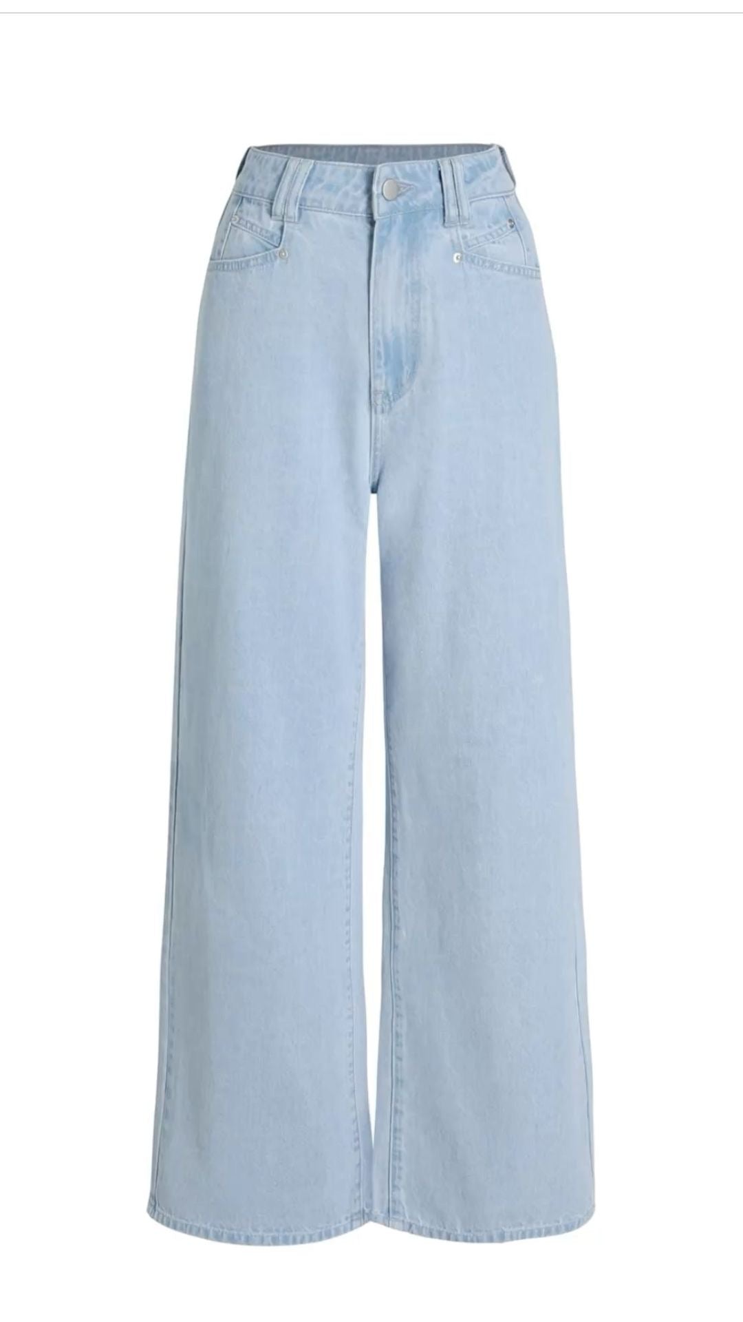 High Waisted Ice Blue Wide Leg Denim Jeans