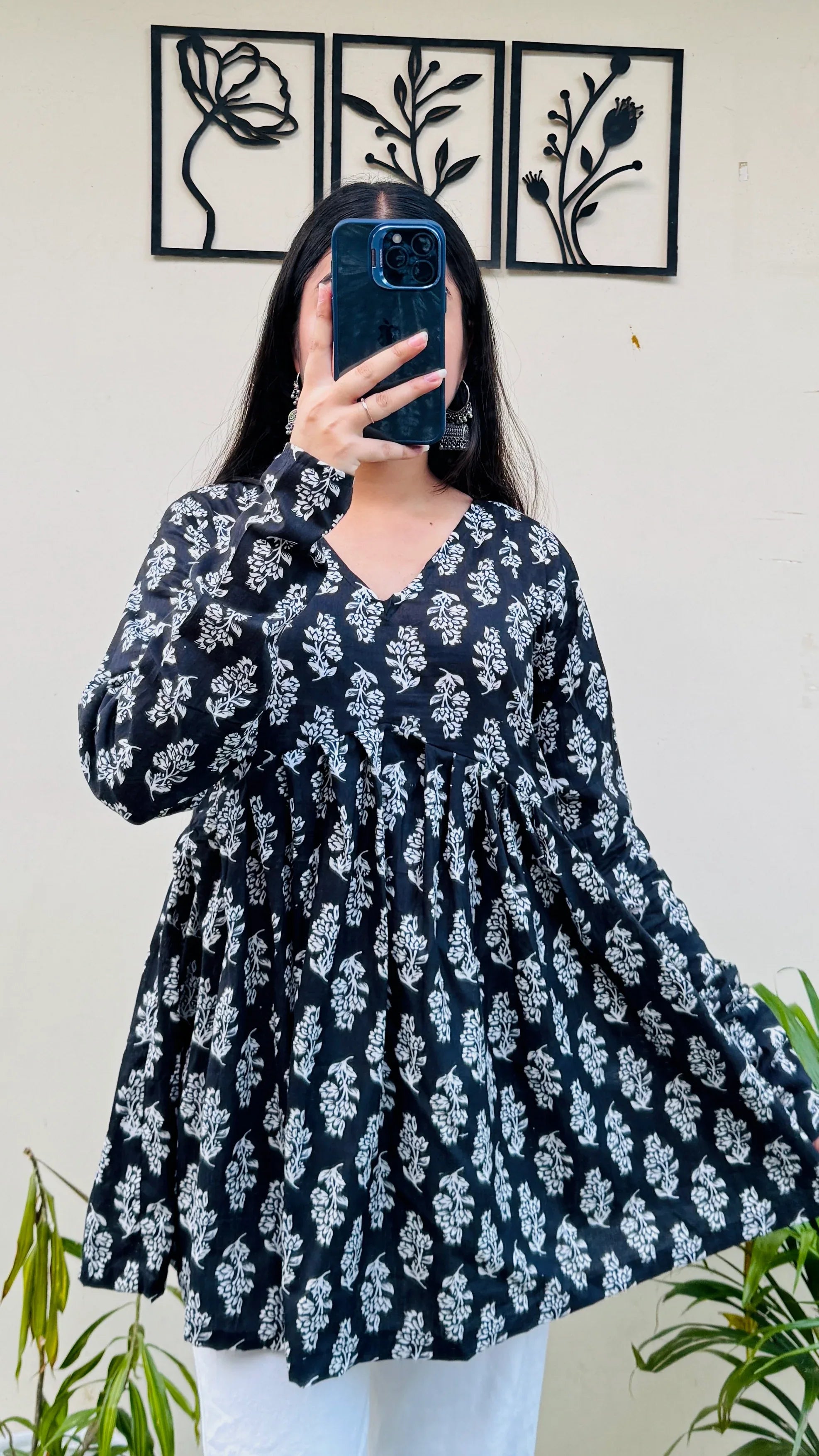 Cotton Flared Black Floral Print Aliacut Peplum Top - Dolled Up