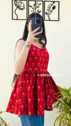 Cotton Flared Back Less Neck Design Short Kurti - Dolled Up