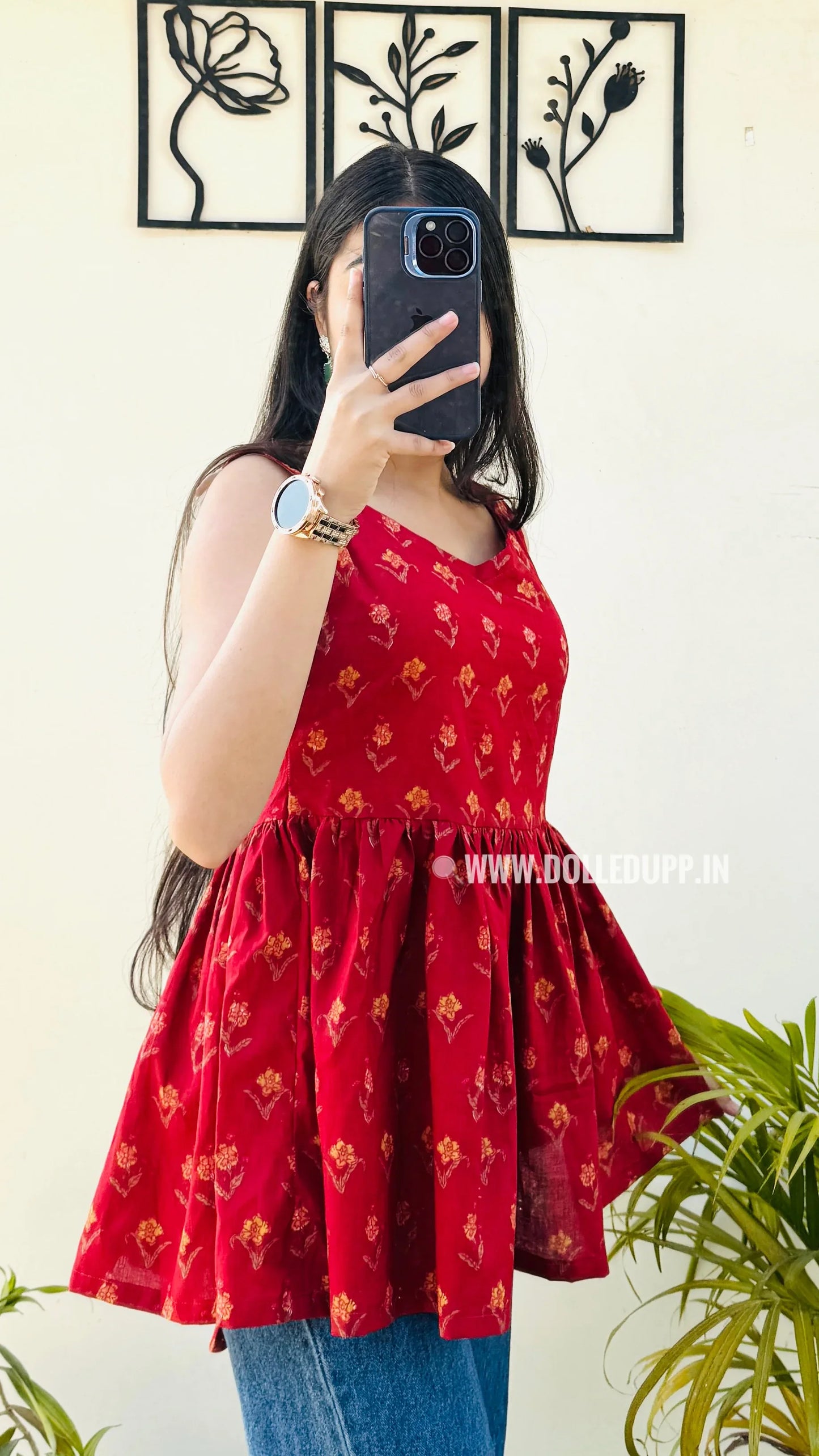 Cotton Flared Back Less Neck Design Short Kurti - Dolled Up