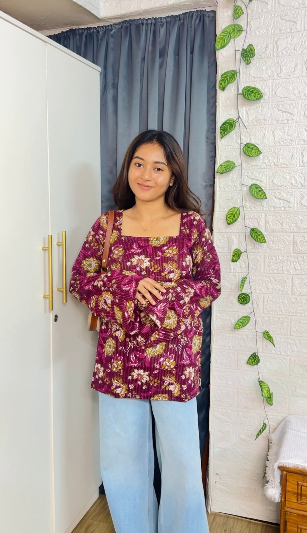Cotton Katha Bell Sleeves Short Kurtii
