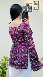 Cotton Wine Square Neck Corset Back Short Kurti - Dolled Up