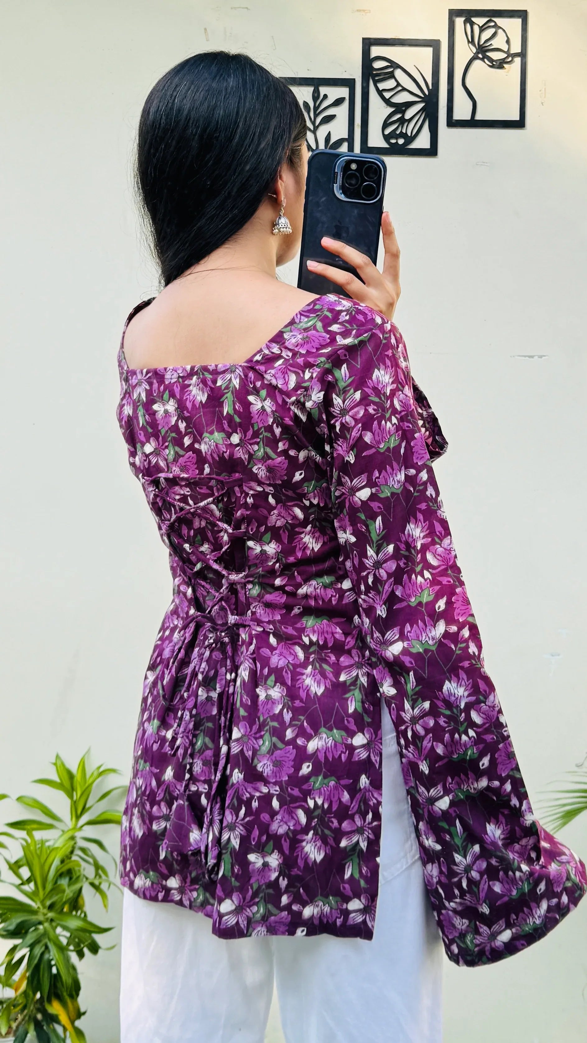 Cotton Wine Square Neck Corset Back Short Kurti - Dolled Up