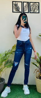 High Waisted Whisker Ripped Skinny Fit Stretchable Denim - Dolled Up