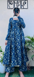 Beautiful Cotton Blue Anarkali Suit Set - Dolled Up