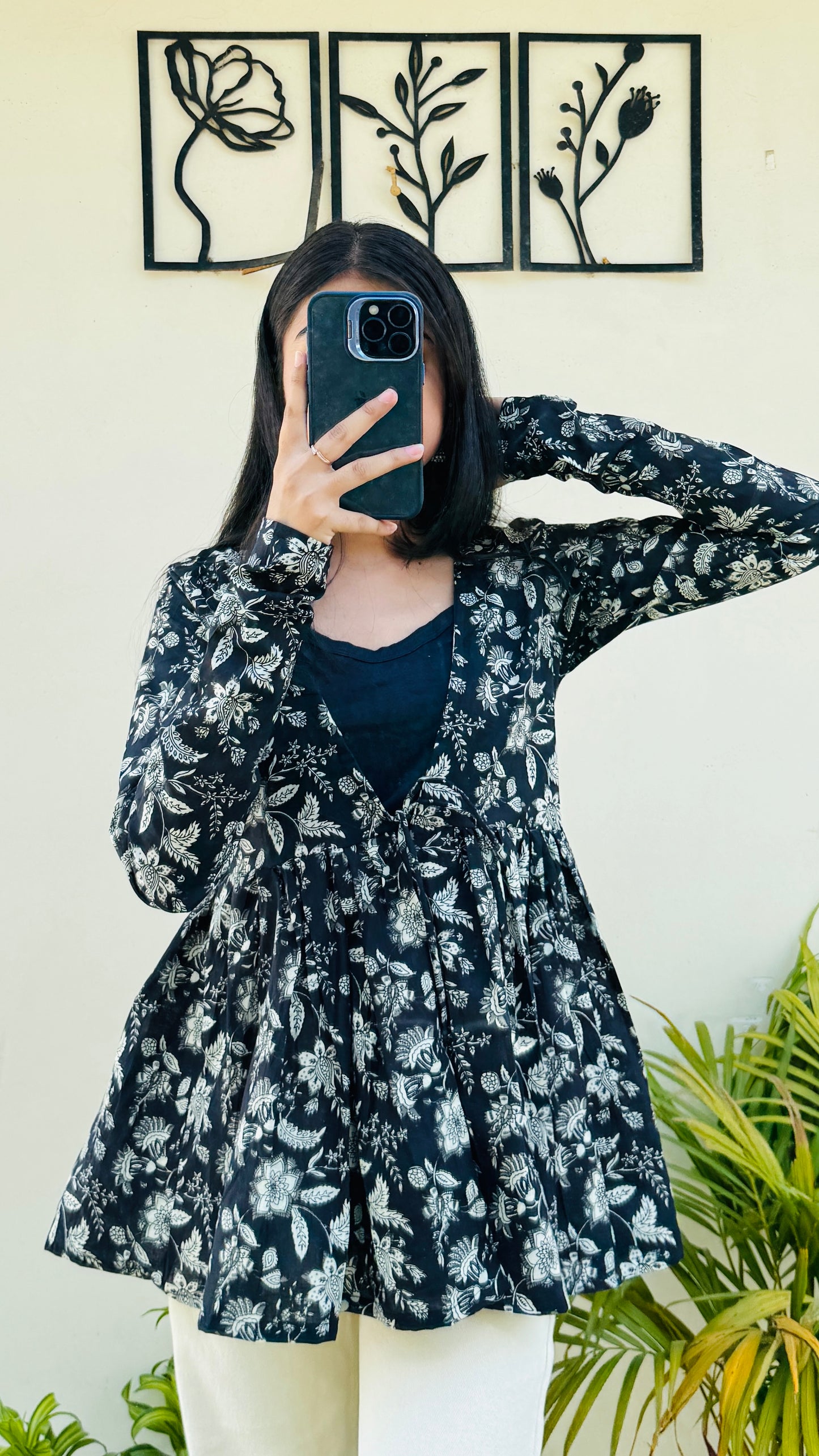 Cotton Flared Black Shrug Kurti