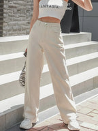 High Waisted Cream Wide Leg Denim Jeans - Dolled Up