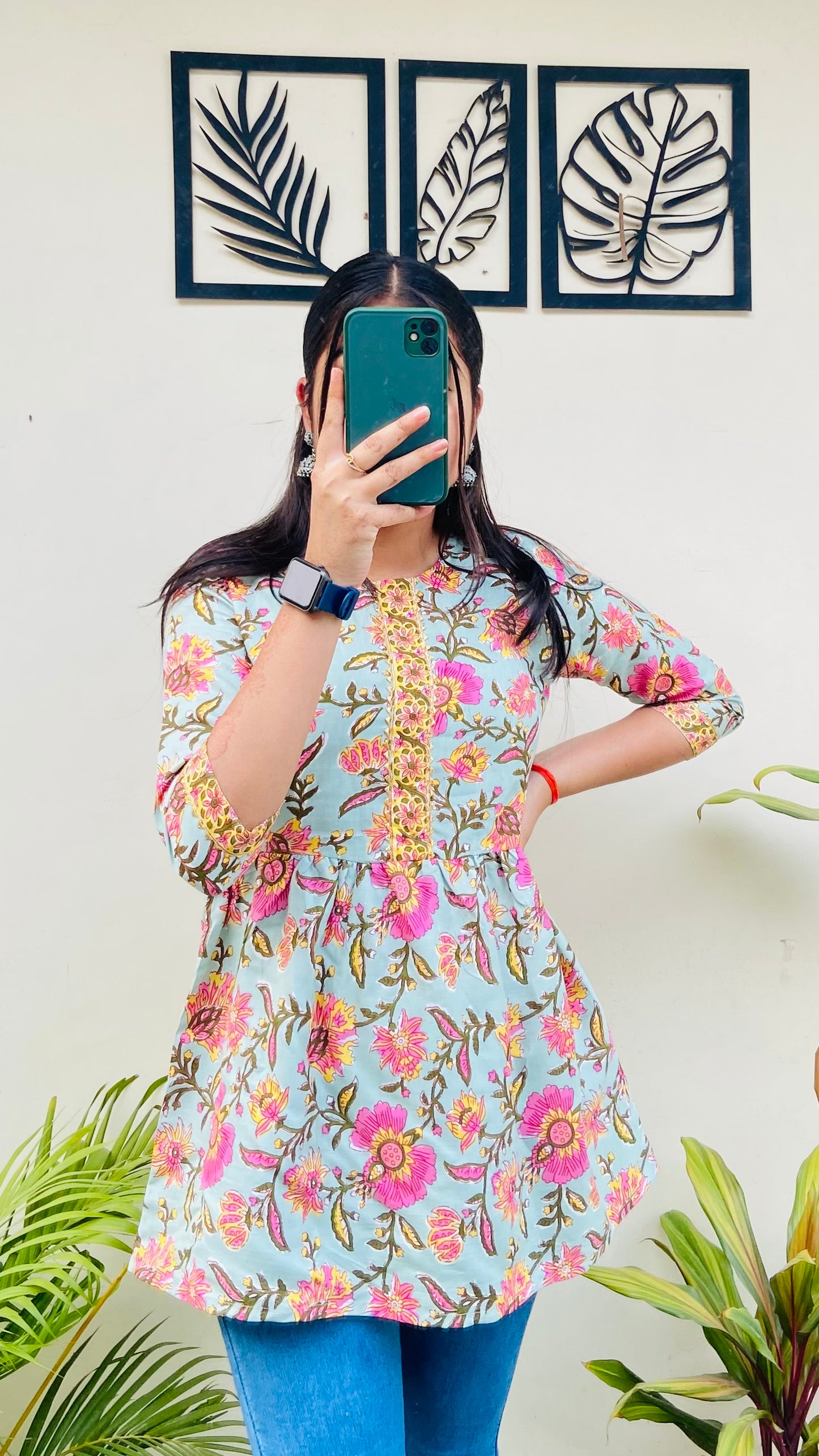 Pista Green Cotton Printed Short Top