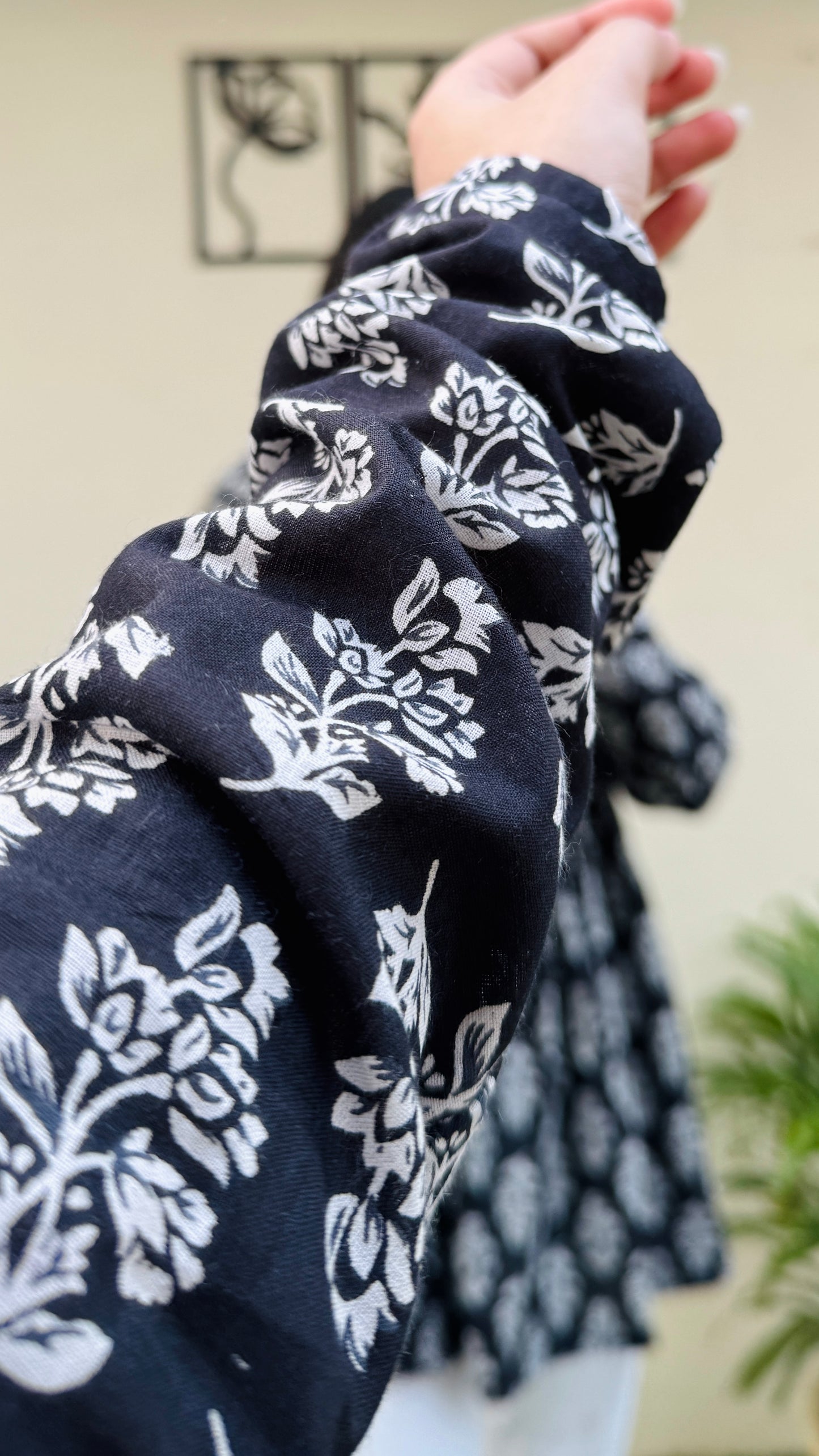 Cotton Flared Black Floral Print Aliacut Peplum Top