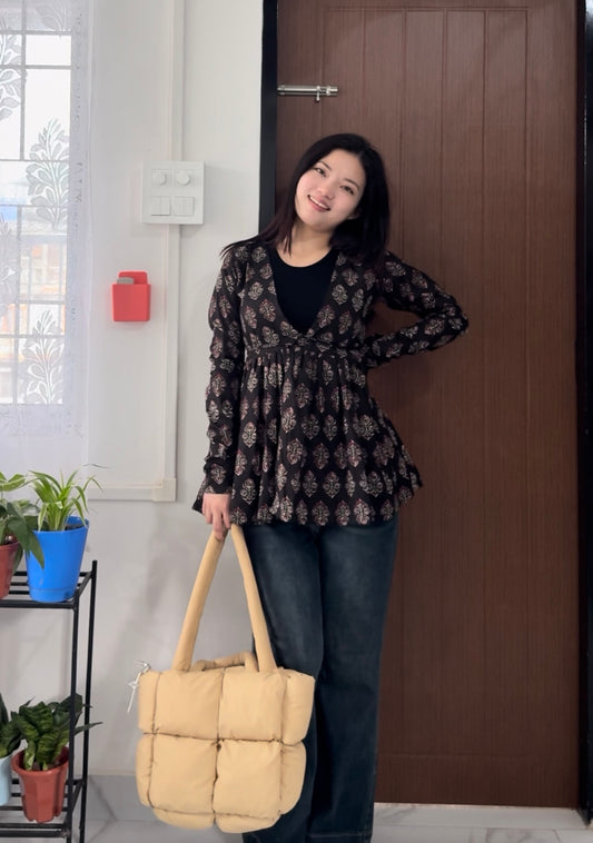 Cotton Flared Black Shrug Kurti