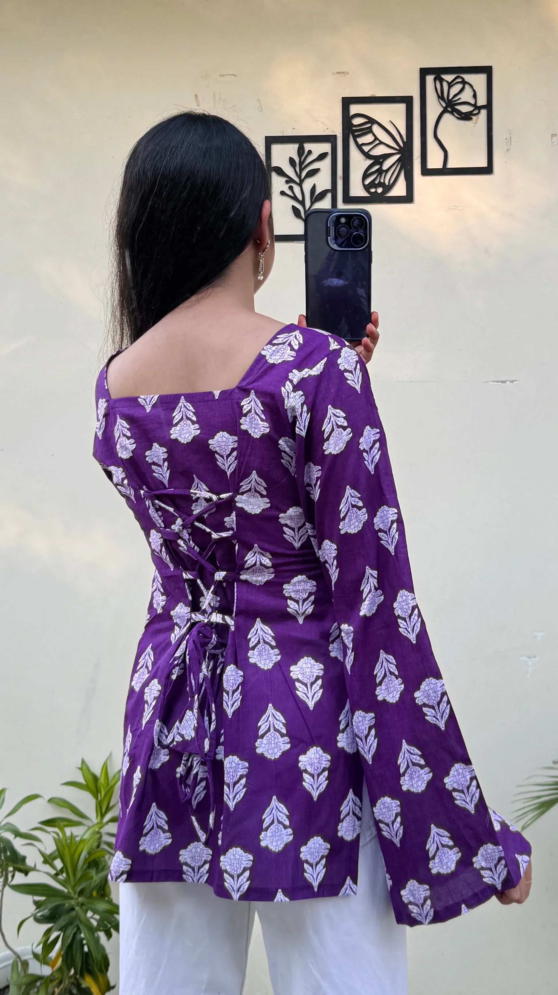 Cotton Square Neck Corset Back Short Kurti - Dolled Up