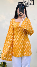 Cotton Square Neck Corset Back Short Kurti - Dolled Up