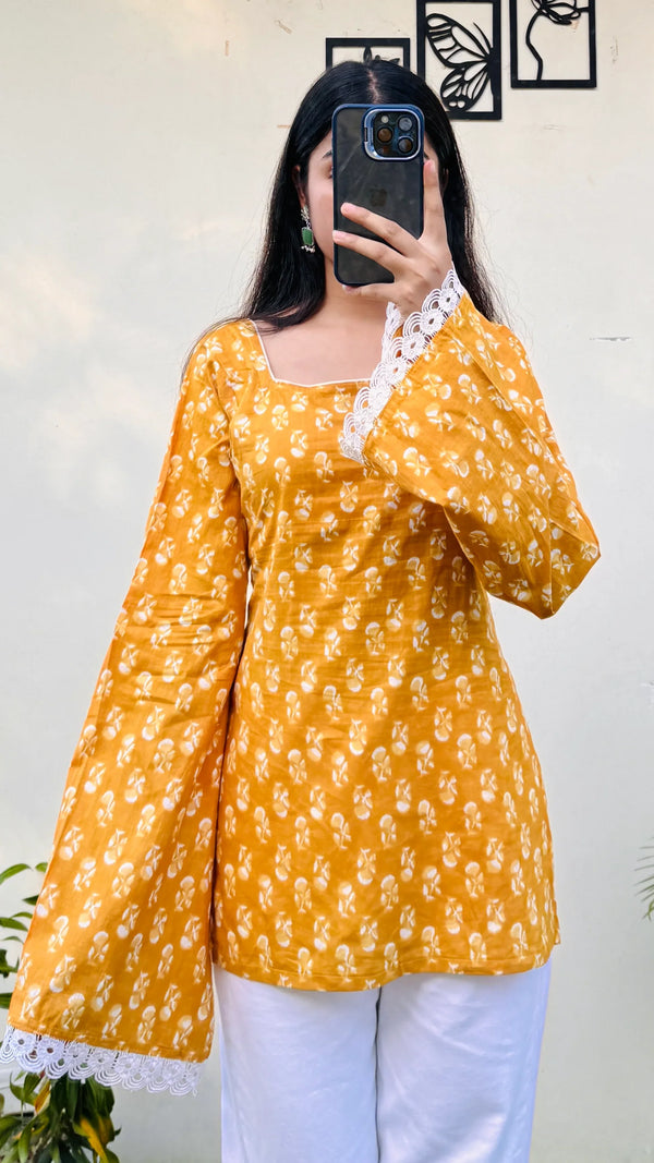 Cotton Square Neck Corset Back Short Kurti - Dolled Up