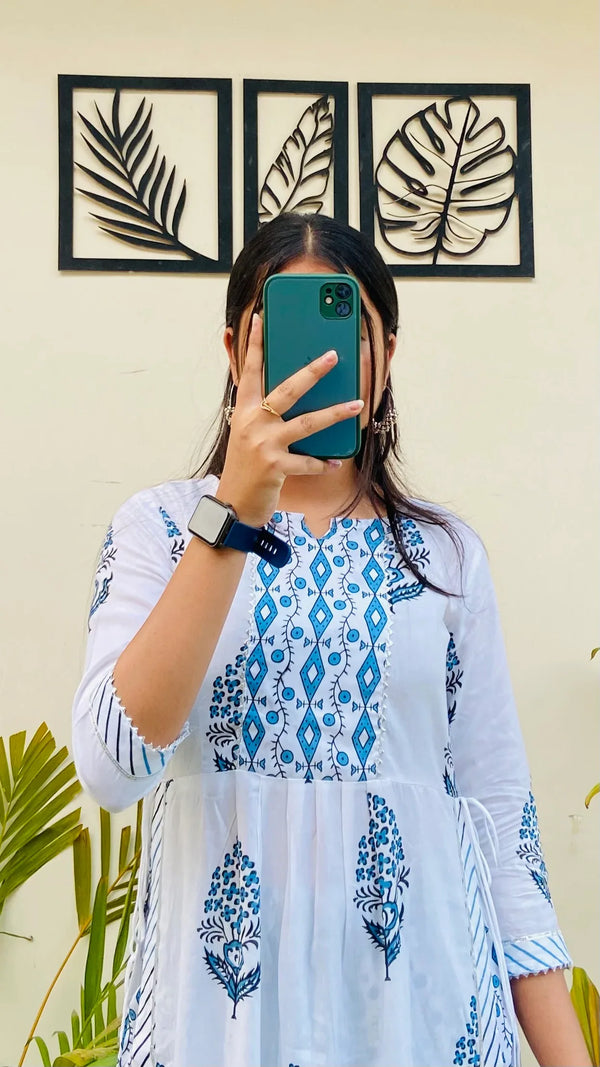 Printed White Nyra Kurta Pant Set - Dolled Up