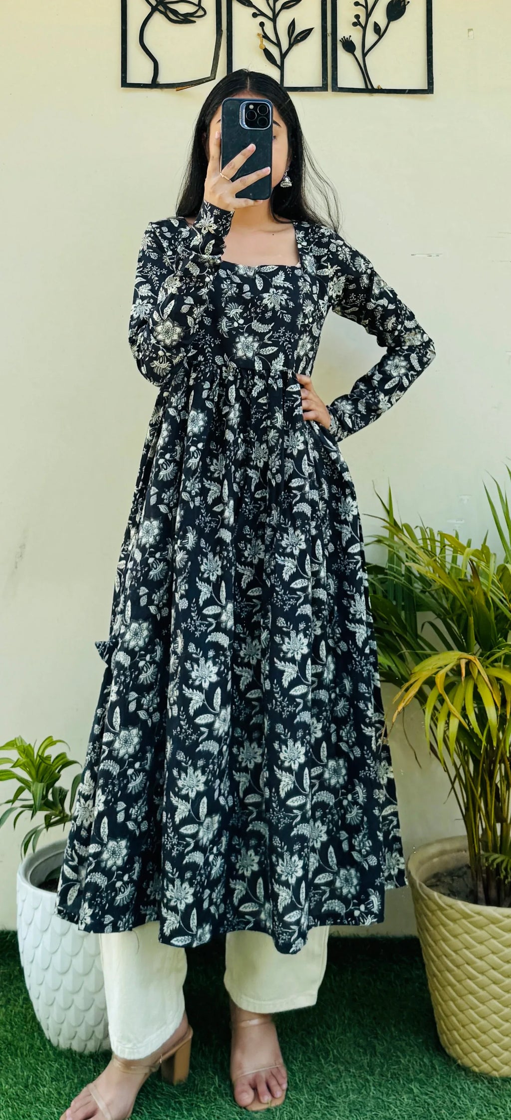 Cotton Full Sleeve Black Nyra Cut Long Kurti - Dolled Up