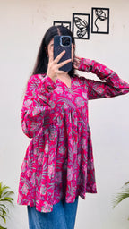 Cotton Flared Printed Aliacut Peplum Top - Dolled Up